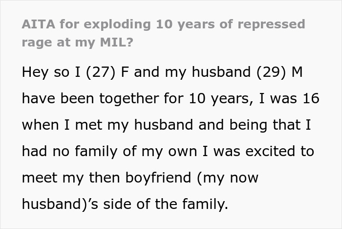 “AITA For Exploding 10 Years Of Repressed Rage At My MIL?” “AITA For Exploding 10 Years Of Repressed Rage At My MIL?”