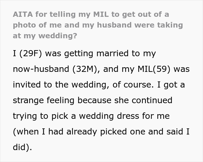MIL Decides A White Dress Is Best For Son’s Wedding, Is Shocked Bride Doesn’t Want Her In Photos