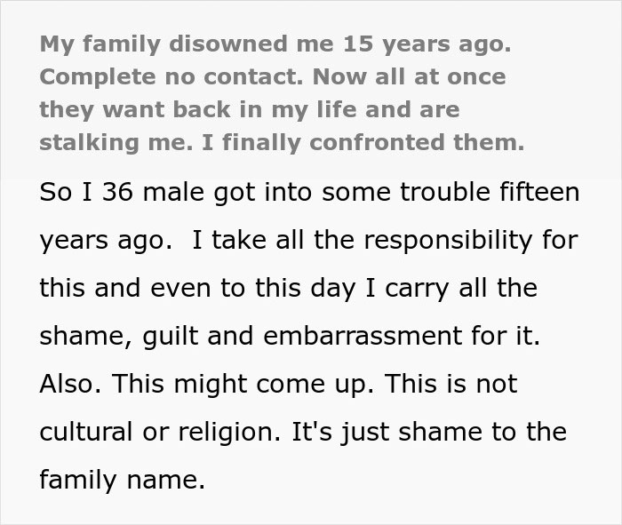 Family Stalks Guy They Disowned 15 Years Ago: “I Carry All The Shame, Guilt And Embarrassment For It”