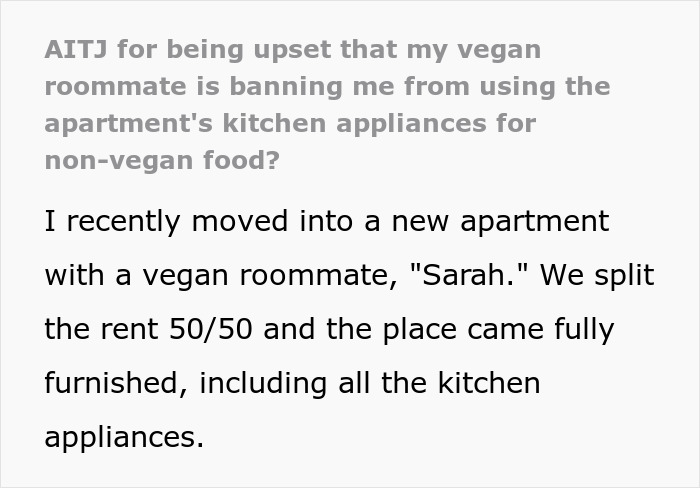 Person Refuses To Follow Roommate&rsquo;s Strict Vegan Rules In Shared Kitchen, Gets Called &ldquo;Selfish&rdquo;