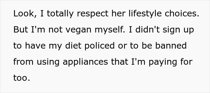 Person Refuses To Follow Roommate&rsquo;s Strict Vegan Rules In Shared Kitchen, Gets Called &ldquo;Selfish&rdquo;