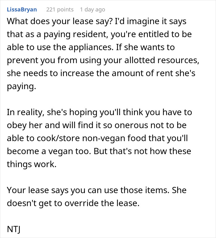 Person Refuses To Follow Roommate&rsquo;s Strict Vegan Rules In Shared Kitchen, Gets Called &ldquo;Selfish&rdquo;