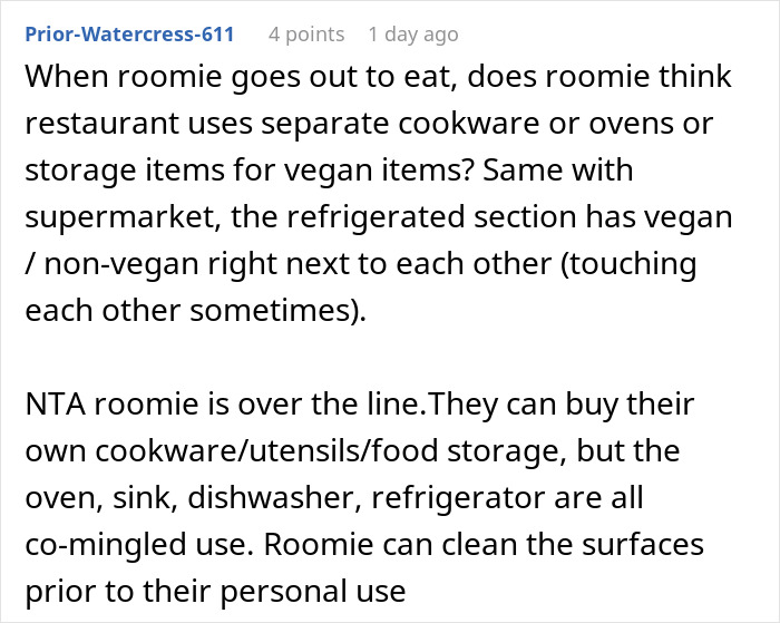 Person Refuses To Follow Roommate&rsquo;s Strict Vegan Rules In Shared Kitchen, Gets Called &ldquo;Selfish&rdquo;