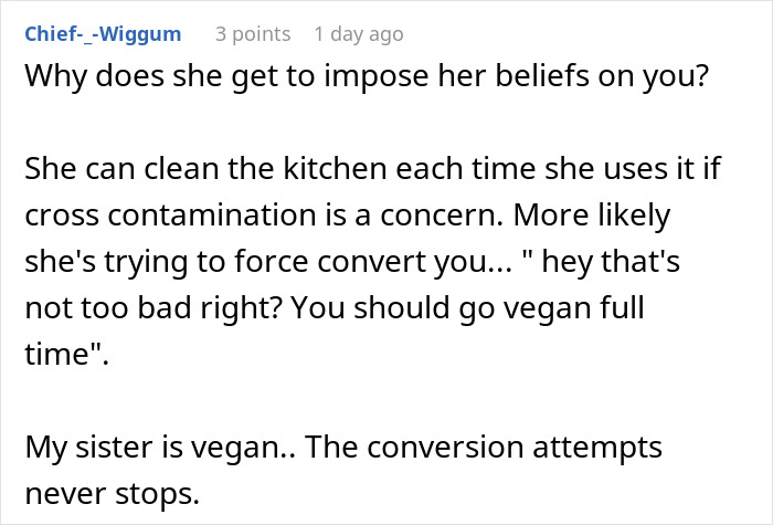 Person Refuses To Follow Roommate&rsquo;s Strict Vegan Rules In Shared Kitchen, Gets Called &ldquo;Selfish&rdquo;