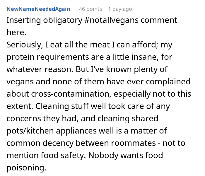 Person Refuses To Follow Roommate&rsquo;s Strict Vegan Rules In Shared Kitchen, Gets Called &ldquo;Selfish&rdquo;