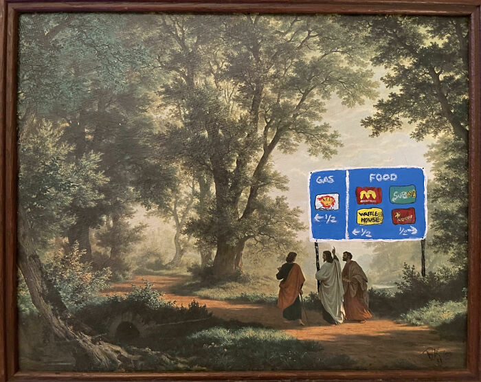 78 People Who Personalized Thrifted Paintings By Adding In Something Funny Or Unexpected (New Pics) 78 People Who Personalized Thrifted Paintings By Adding In Something Funny Or Unexpected (New Pics)