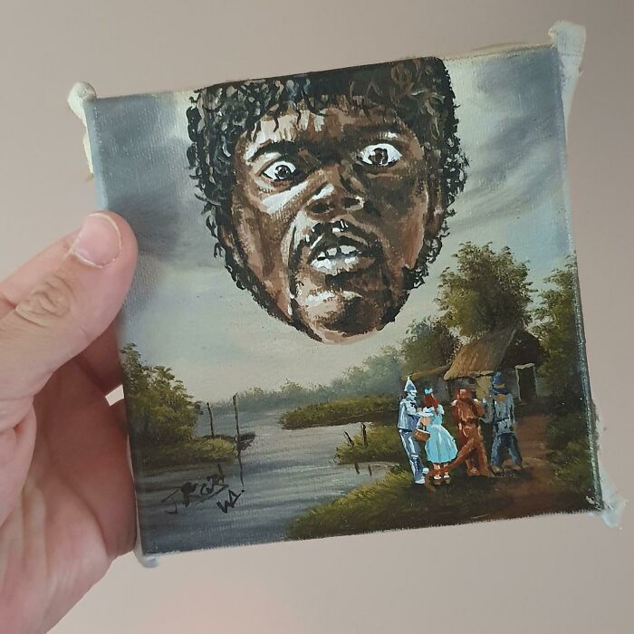 78 People Who Personalized Thrifted Paintings By Adding In Something Funny Or Unexpected (New Pics) 78 People Who Personalized Thrifted Paintings By Adding In Something Funny Or Unexpected (New Pics)