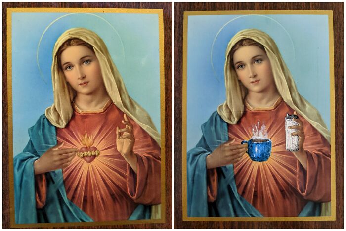 78 People Who Personalized Thrifted Paintings By Adding In Something Funny Or Unexpected (New Pics) 78 People Who Personalized Thrifted Paintings By Adding In Something Funny Or Unexpected (New Pics)