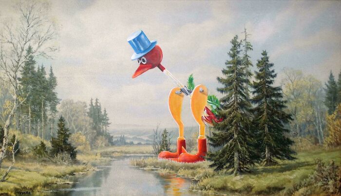 78 People Who Personalized Thrifted Paintings By Adding In Something Funny Or Unexpected (New Pics) 78 People Who Personalized Thrifted Paintings By Adding In Something Funny Or Unexpected (New Pics)