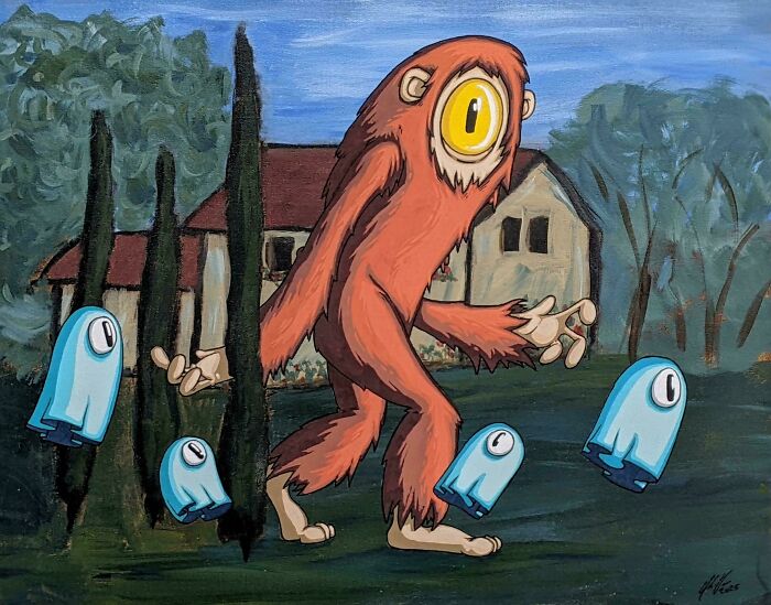 78 People Who Personalized Thrifted Paintings By Adding In Something Funny Or Unexpected (New Pics) 78 People Who Personalized Thrifted Paintings By Adding In Something Funny Or Unexpected (New Pics)