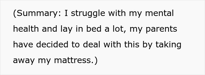 Parents Try To Cure Daughter’s Depression By Removing Her Mattress, Call Her “Lazy” For Sleeping In Parents Try To Cure Daughter’s Depression By Removing Her Mattress, Call Her “Lazy” For Sleeping In
