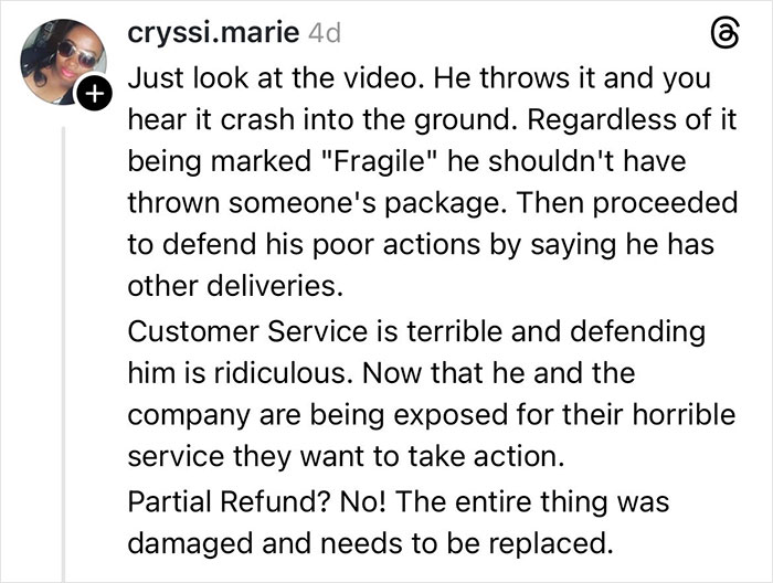 Woman Claims Her Christmas Gift Got Shattered Because Of Delivery Driver, Shows Footage Woman Claims Her Christmas Gift Got Shattered Because Of Delivery Driver, Shows Footage
