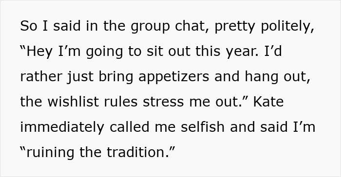 “I’m The Grinch”: Lady Drops Out Of Fam Secret Santa As Her Sis Turns It Into A Luxe Shopping List “I’m The Grinch”: Lady Drops Out Of Fam Secret Santa As Her Sis Turns It Into A Luxe Shopping List