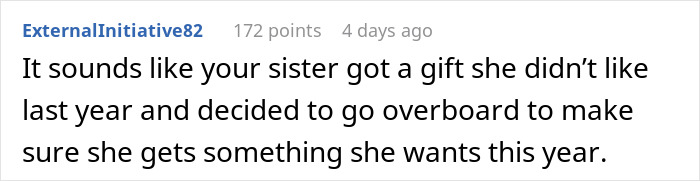 “I’m The Grinch”: Lady Drops Out Of Fam Secret Santa As Her Sis Turns It Into A Luxe Shopping List “I’m The Grinch”: Lady Drops Out Of Fam Secret Santa As Her Sis Turns It Into A Luxe Shopping List