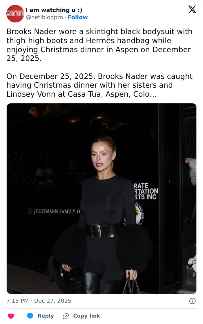 Brooks Nader Hilariously Trolled For Wearing $1,260 “Santa” Belt As A Shirt In Aspen