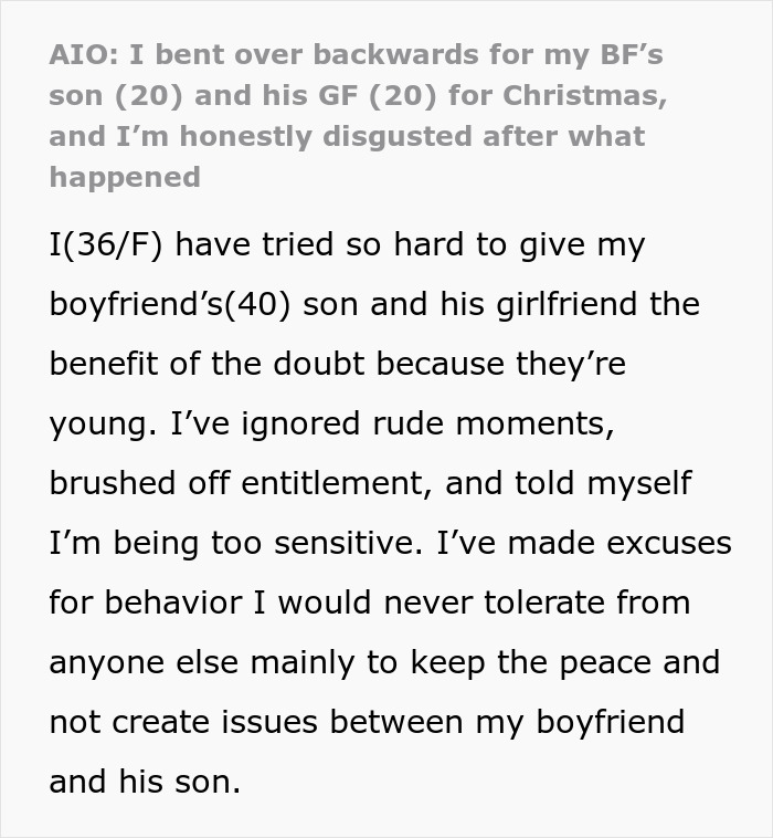 Woman Bends Over Backwards For BF’s Son And His GF, Is “Disgusted” By How They Treat Her Woman Bends Over Backwards For BF’s Son And His GF, Is “Disgusted” By How They Treat Her