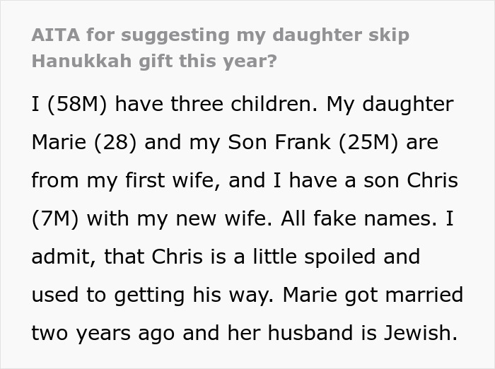 Dad Demands Family Skips Hanukkah Gifts Because His Son Will Have A Tantrum: “He’s A Little Spoiled”