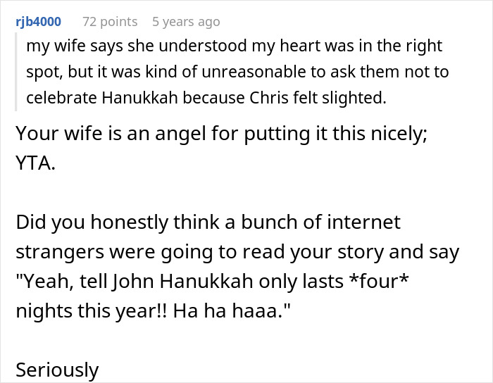 Dad Demands Family Skips Hanukkah Gifts Because His Son Will Have A Tantrum: “He’s A Little Spoiled”
