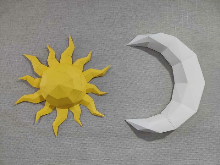 I Couldn’t Find Affordable Wall Art, So I Designed A Low-Poly “Sun & Moon” Out Of Paper