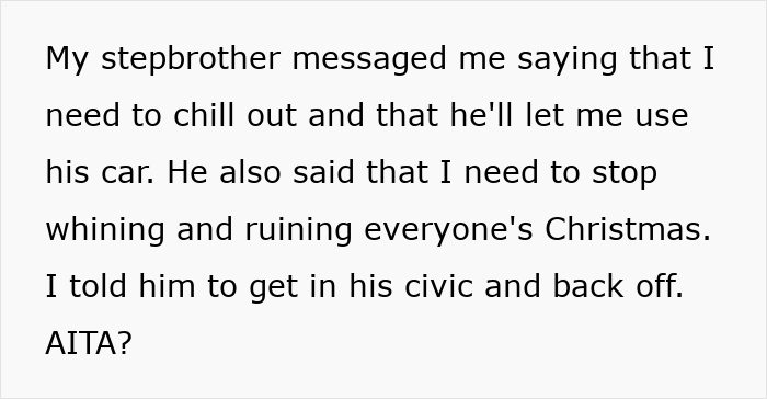 Teen Mad As Dad Gifts Stepbro A Car For Xmas, Calls It Favoritism As All They Get Is A Gift Card