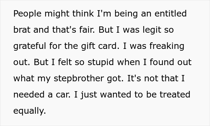 Teen Mad As Dad Gifts Stepbro A Car For Xmas, Calls It Favoritism As All They Get Is A Gift Card