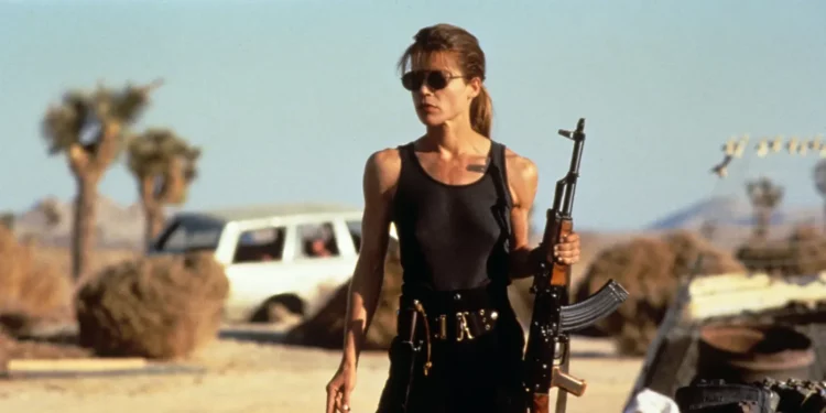 a scene of Linda Hamilton from Terminator(2) a scene of Linda Hamilton from Terminator(2)