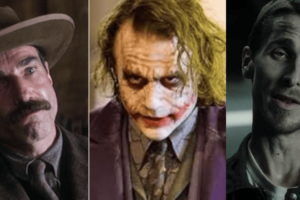 Christian Bale, Heath Ledger and Daniel day Lewis in the movie