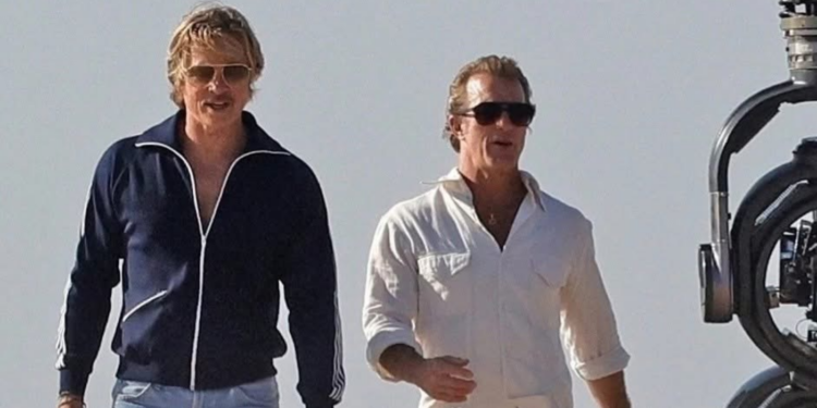 Brad Pitt and Scott Caan Filming The Adventures of Cliff Booth