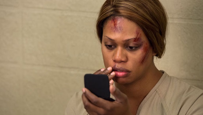 laverne cox on set in orange is the new black