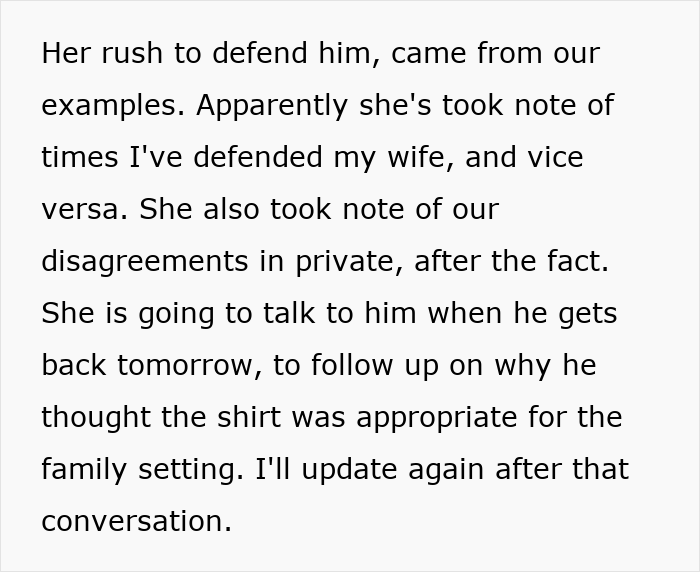 Guy Puts An Inappropriate Shirt As A Dare To Dinner With GF’s Parents, The Dad Doesn’t Let It Slide