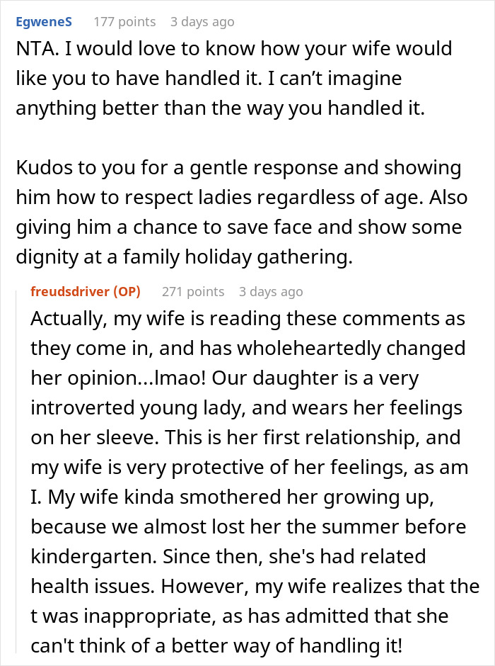 Guy Puts An Inappropriate Shirt As A Dare To Dinner With GF’s Parents, The Dad Doesn’t Let It Slide