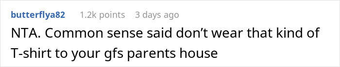 Guy Puts An Inappropriate Shirt As A Dare To Dinner With GF’s Parents, The Dad Doesn’t Let It Slide