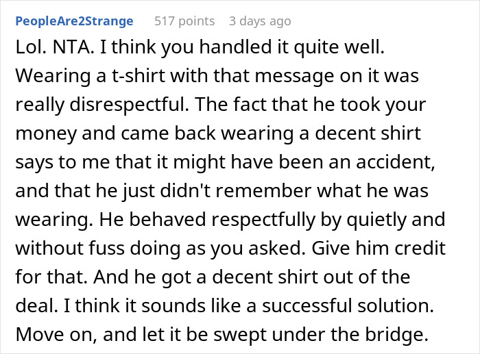 Guy Puts An Inappropriate Shirt As A Dare To Dinner With GF’s Parents, The Dad Doesn’t Let It Slide