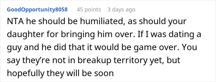 Guy Puts An Inappropriate Shirt As A Dare To Dinner With GF’s Parents, The Dad Doesn’t Let It Slide