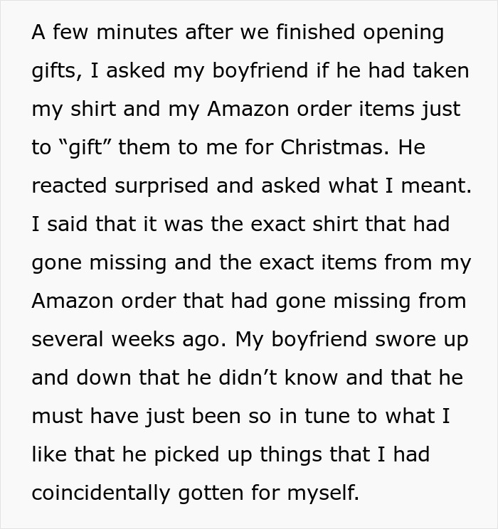 Woman Confused About Christmas Gifts From BF As They Are The Exact Items That Went Missing Earlier