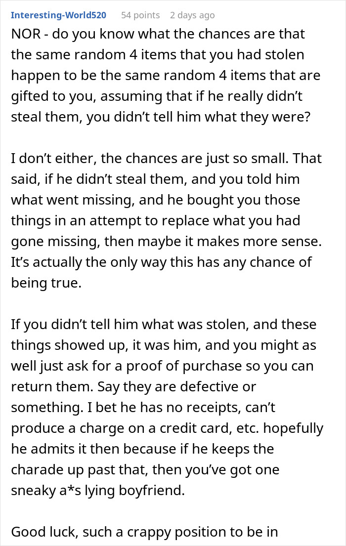 Woman Confused About Christmas Gifts From BF As They Are The Exact Items That Went Missing Earlier