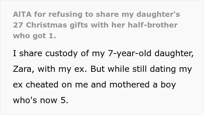 Daughter Gets 27 Presents For Christmas While Her Half-Brother Has Only 1, Dad Feels No Guilt