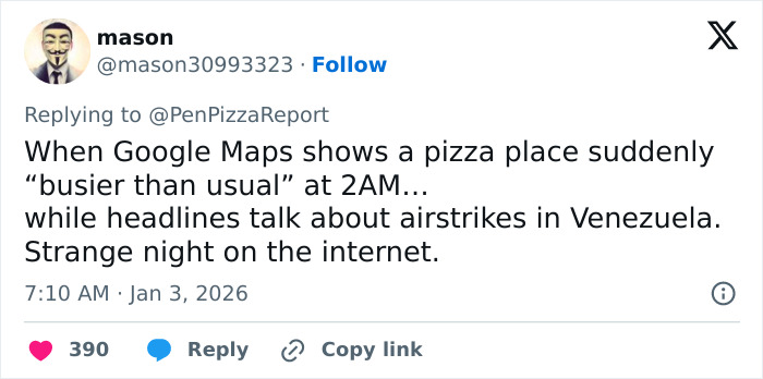 “Better Intel Than Politicians”: Pentagon Pizza Spike During Venezuela Attack Revives Bizarre Theory