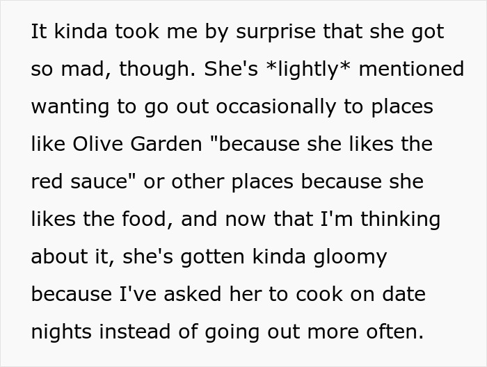 “Don’t Think It’s Worth It”: Man Wonders Why His GF Wants To Go Out Instead Of Cooking For Him “Don’t Think It’s Worth It”: Man Wonders Why His GF Wants To Go Out Instead Of Cooking For Him