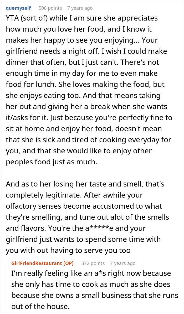 “Don’t Think It’s Worth It”: Man Wonders Why His GF Wants To Go Out Instead Of Cooking For Him “Don’t Think It’s Worth It”: Man Wonders Why His GF Wants To Go Out Instead Of Cooking For Him