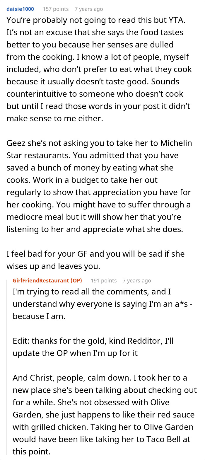 “Don’t Think It’s Worth It”: Man Wonders Why His GF Wants To Go Out Instead Of Cooking For Him “Don’t Think It’s Worth It”: Man Wonders Why His GF Wants To Go Out Instead Of Cooking For Him