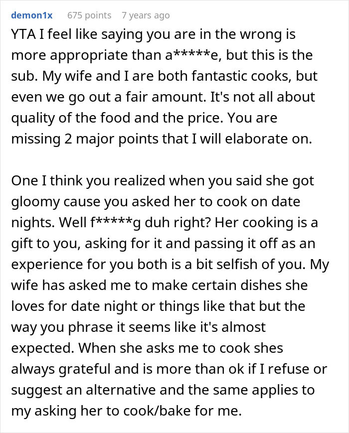“Don’t Think It’s Worth It”: Man Wonders Why His GF Wants To Go Out Instead Of Cooking For Him “Don’t Think It’s Worth It”: Man Wonders Why His GF Wants To Go Out Instead Of Cooking For Him