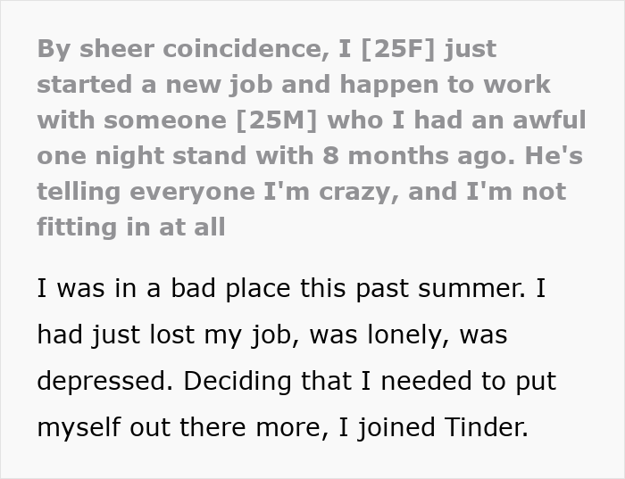 Woman Feels Hostility From New Coworkers, Turns Out They Know About Her Embarrassing One-Night Stand Woman Feels Hostility From New Coworkers, Turns Out They Know About Her Embarrassing One-Night Stand