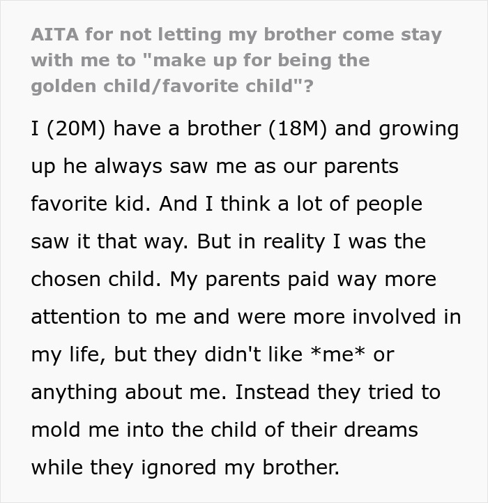 Guy Is Treated Like a ‘Trophy’ by Parents, Neglected Bro Resents Him, Thinking He’s the Golden Child Guy Is Treated Like a ‘Trophy’ by Parents, Neglected Bro Resents Him, Thinking He’s the Golden Child