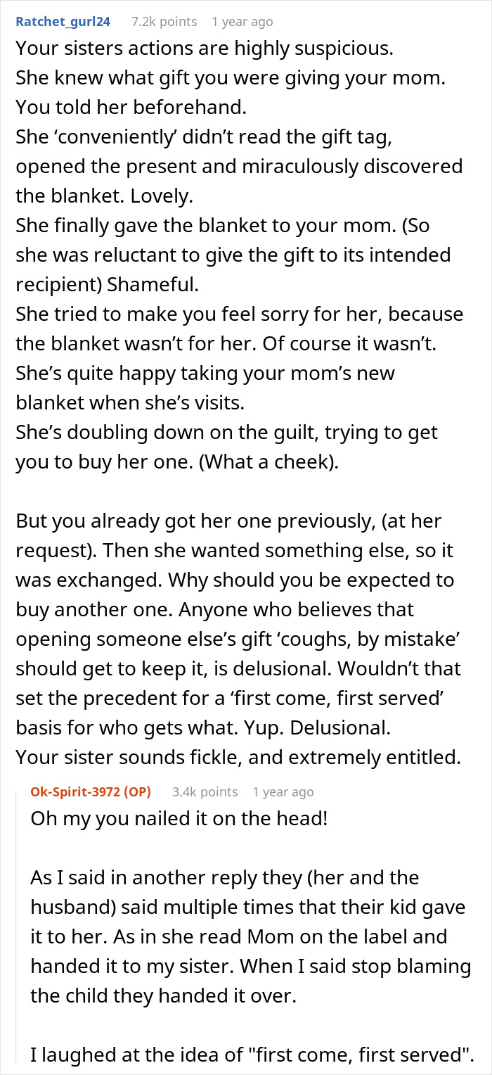 Sis Exchanges A Heated Blanket That Sibling Gifts Her, Whines About It When Her Mom Gets It Instead