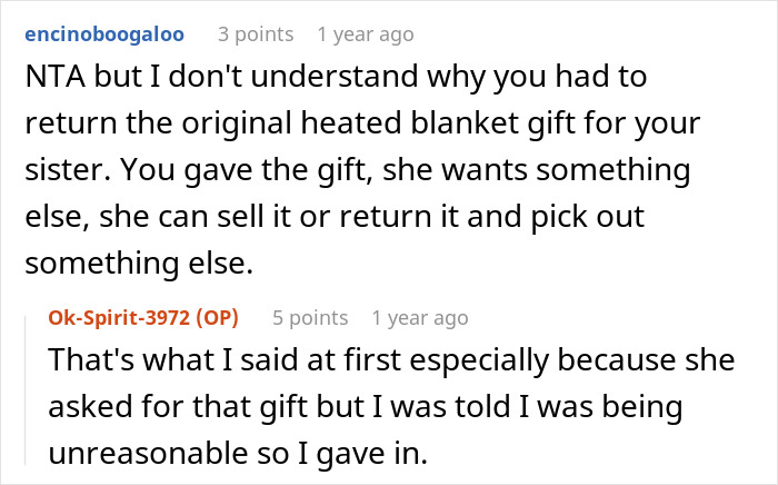 Sis Exchanges A Heated Blanket That Sibling Gifts Her, Whines About It When Her Mom Gets It Instead