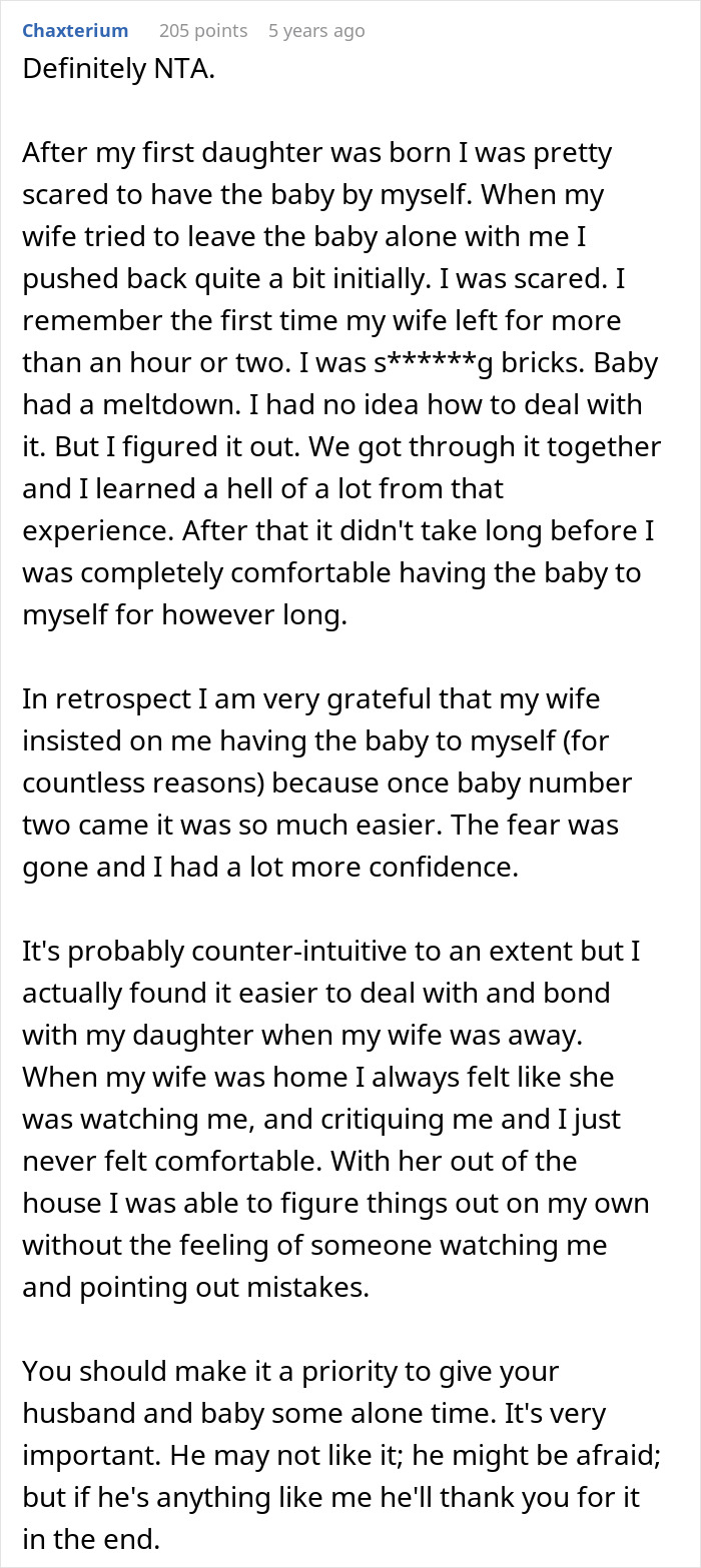Husband Is Upset Wife Wants To Leave Him With Their Newborn For 15 Minutes While She Gets Food