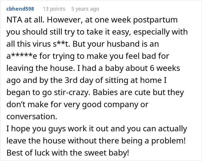 Husband Is Upset Wife Wants To Leave Him With Their Newborn For 15 Minutes While She Gets Food