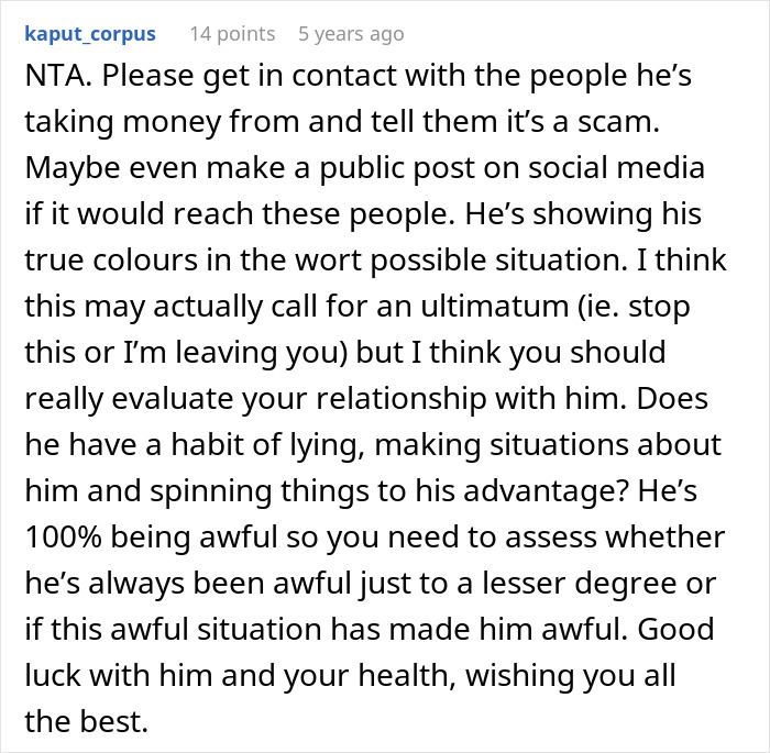 Man Treats Sick Wife As A Cash Cow And Uses Her Diagnosis To Get Free Stuff, Parking Spots, And Money