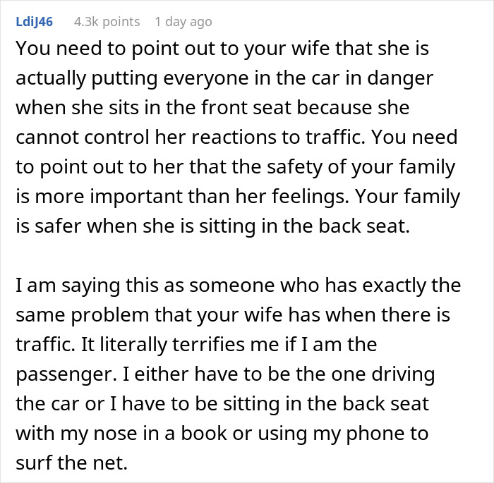 &ldquo;I Humiliated Her&rdquo;: Husband Bans Wife From The Front Seat After Her Anxiety Meltdown Puts Them At Risk